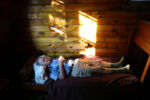 Bretton Woods, NH-09/07/15 -Ninety year-old Richard Dreselly from Topsham, Maine is the oldest man to climb Mt. Washington. He takes a quick nap in his bunk after arriving in the late afternoon at the Mizpah Spring Hut where he will spent the night after the first day of his hike.