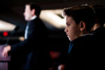 Feb. 9, 2016 - Sen. Marco Rubio's son Anthony Rubio stands on stage as his father speaks to hundreds of supporters at his New Hampshire Primary event at the Raddisson Hotel in Manchester.