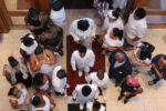 Funeral-goers wait in line to pay their respects at the viewing before the service at Morning Star Baptist Church.