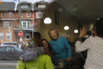 U.S. Democratic presidential nominee Hillary Clinton greets diners at Cedar Park Cafe in Philadelphia, Pennsylvania November 6, 2016.