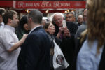 U.S. Democratic presidential candidate and U.S. Senator Bernie Sanders poses for a selfie with a well-wisher while walking through midtown in New York City April 7, 2016.