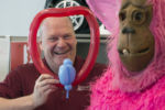 Feb. 14, 2017 – Ed Flaven reacts to Pinky the Gorilla in his office at ClearBridge Technology Group in Billerica, Massachusetts.