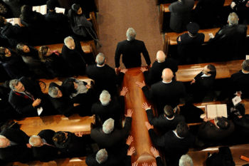 Pallbearers carry the casket of fallen Watertown firefighter Joseph Toscano into St. Patrick Catholic Church in Watertown for a funeral service on Wednesday, March 22. Toscano, 54, died March 17 after he collapsed while battling a two-alarm fire on Merrifield Avenue. He had been a Watertown firefighter for two decades and leaves behind his wife, Maureen, and 5 children ages 12-19.