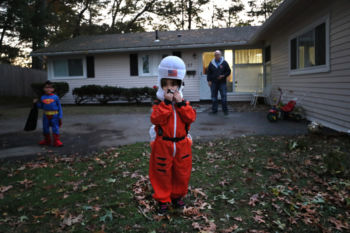 The Last Refugee: Through the Closing Door
12, The Syrian children, escorted and instructed by the Jewish volunteers, celebrated their first Halloween. American flag on her helmet, Fatima Hayani dressed as an astronaut.