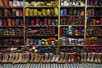Various leather products are sold in the many leather shops that surround the Chouara tannery in the Medina in Fes, Morocco on July 28, 2017.