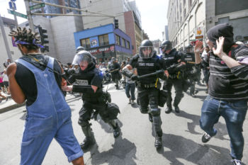 Boston riot police clash with protesters at a right-wing "Free Speech Rally"
