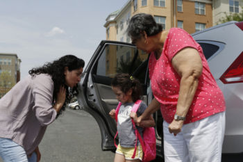 Patricia bent down to say goodbye to her daughter, Camila, as she dropped her off with her Godmother's mom, Tete, before a meeting with her immigration lawyer. Fearful that the Trump administration might repeal her Temporary Protected Status Patricia has started to make plans for her daughter, Camila, 4, who is a US citizen. If her TPS was repealed and Patricia were to be unexpectedly picked up and deported, Camila would stay with Tete, one of the few trusted friends that Patricia has who has US citizenship.