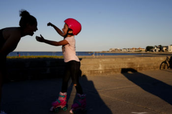 Camila skated towards her mom as she cheered her on at Revere Beach.