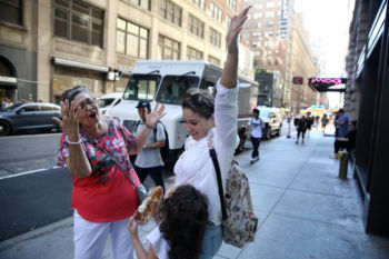 Tete started singing Frank Sinatra's 'New York, New York' and she and Patricia threw their arms in the air for Camila as they got to the finale. They had come to New York to renew Patricia's passport at the Honduran Consulate, which took hours but Patricia was determined to show Camila Times Square and give her a taste of the Big Apple before they left.