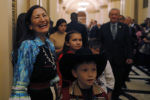 U.S. Representative Deb Haaland laughs after becoming one of the first two Native American women in the U.S. House of Representatives at the U.S. Capitol in Washington, January 3, 2019.