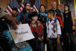 U.S. Representative Deb Haaland (C) and her family wait for for a ceremonial photograph with Speaker Nancy Pelosi after Haaland became one of the first two Native American women in the U.S. House of Representatives at the U.S. Capitol in Washington, January 3, 2019.