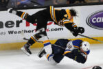 Boston Bruins Torey Krug give a huge retaliation check to Blues Robert Thomas in the 3rd period in Game 1 of the Stanley Cup Finals at TD Garden in Boston.