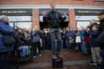 Democratic 2020 U.S. presidential candidate and former U.S. Representative Beto O'Rourke speaks to the overflow crowd outside a campaign stop at Popovers Bakery and Cafe in Portsmouth, New Hampshire, March 21, 2019.