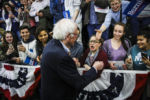 MILFORD, NH - 02/04/2020 Sen. Bernie Sanders greets the crowd after he spoke to hundreds while campaigning at the Hampshire Hills Athletic Club a week before the New Hampshire Caucus.