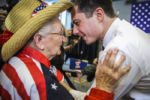 PLYMOUTH, NH - 02/10/2020 Former mayor of South Bend, Indiana, Pete Buttigieg embraces New Hampshire supporter Pat Provencher after he spoke at his Get Out the Vote event at Plymouth State University in Plymouth, NH.