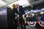 MILFORD, NH - 02/04/2020 Sen. Bernie Sanders kisses his wife Jane Sanders before he speaks to hundreds while campaigning at the Hampshire Hills Athletic Cluba week before the New Hampshire Caucus.