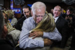 HAMPTON, NH - 02/09/2020 Former Vice President Joe Biden hugs a supporter while visiting the coastal town of Hampton, NH. After placing fourth in the Iowa caucus, Biden still has high hopes for New Hampshire.