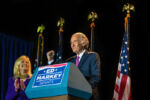 Massachusetts Senator Edward Markey raises a fist after delivering his victory speech having just beaten challenger Joe Kennedy in the Massachusetts Senate Primary on Sept. 1, 2020.